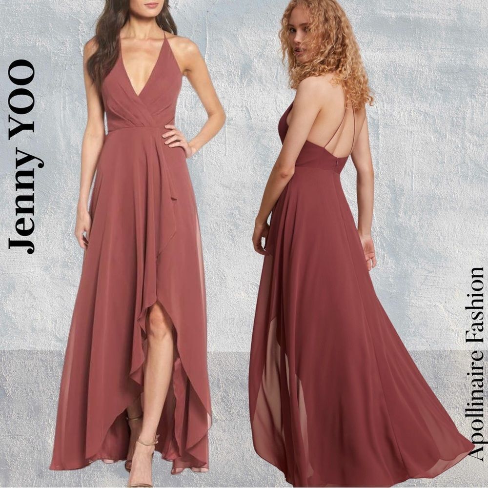 Jenny Yoo Farrah Gown In Mauve Maxi Halter Chiffon Dress Size 12 & 18 NWT